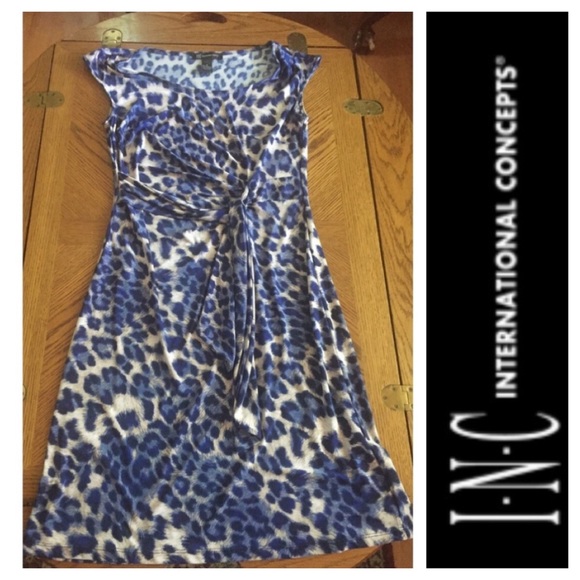 INC International Blue Cheetah Print Dress - Picture 2 of 6